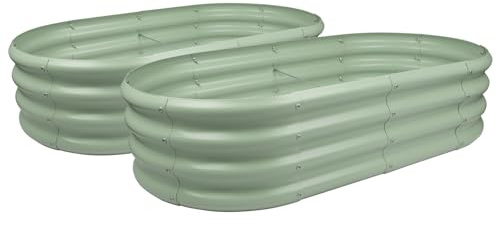 Harbour Housewares Raised Garden Bed - Green - 120 x 60cm - Rounded - Pack of 2 - Bottomless Galvanised Steel Planter Box for Growing Outdoor Plants, Vegetables, Flowers and Herbs