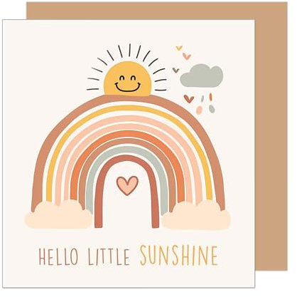 Edition Seidel Premium quadratische Glückwunschkarte zur Geburt mit Umschlag. Karte Grußkarte Babykarte mit Spruch Hello little Sunshine Billet Junge Mädchen Baby Regenbogen Sonne (EQ102 SW024)