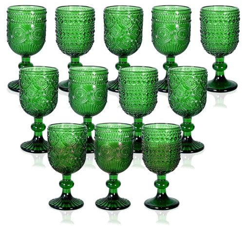 CHLJAR 3oz Cordial Glasses Set of 12, Vintage Shot Glass With Stem,Tequila Shot Glasses Sherry Glasses, Aperitif Glasses for Brandy,Wedding Party and Bars,Dishwasher Safe,Dark Green