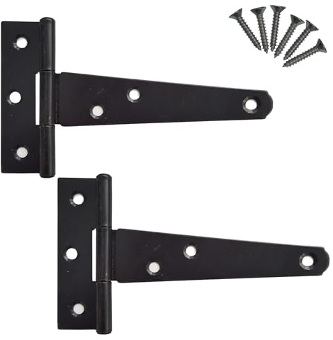 Keypak 2 Pack 100mm (4) T-Hinges Black Japanned, Durable Metal Tee Hinges with Rustproof Coating, Ideal for Shed Doors, Cabinets, Wooden Gates & Small Barn Doors