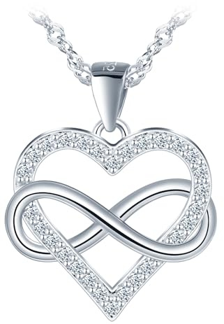 MOOFUN Collana da donna con ciondolo a forma di cuore, in argento 925, con zircone, infinito, per mamma, moglie, fidanzata, donna, donna, per compleanno, San Valentino, festa della mamma, argento