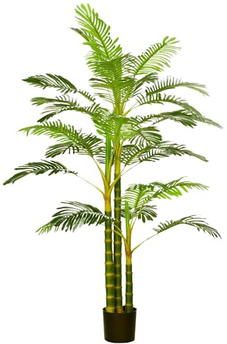 HOMCOM Palma artificiale 190 cm pianta artificiale, piante artificiali in plastica in vaso palma artificiale, pianta finta per soggiorno camera da letto ufficio giardino moderno decorazione regalo