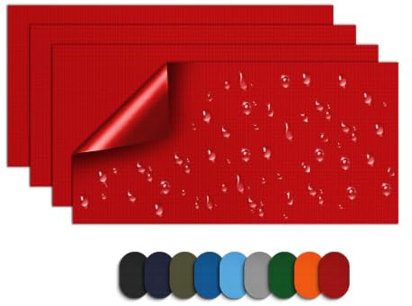 Self-Adhesive Nylon Repair Patches – Tent Repair Kit, 4pcs Waterproof Patches for Clothing, Down Jacket, Puffer Coats, Fabric Repair Tape for Outdoor Gear Fix, Sleeping Bag, Backpack, Red