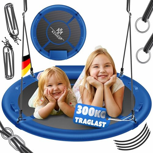 KESSER® Balançoire nid d'oiseau - Diamètre : 100 cm - Charge maximale : 300 kg - Avec coussin et 4 poignées réglables - Pour enfants et adultes - Bleu
