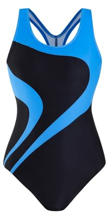OXUBOAO Girls Swimming Costume Kids One Piece Swimsuits Race Back Rash Guard Swim Training Bathing Suit (Blue,11-12T)