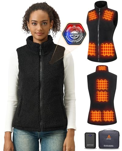 GOTOBI Gilet Chauffant Femme PolaireAvec Batterie 16000mah 7,4v Incluse, 9 Zones De Veste Chauffante, Gilet Chauffant Electrique Avec 3 TempéRatures RéGlables Pour Le Travail En ExtéRieur,Noir,XL