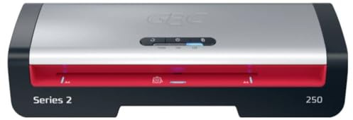 GBC 250 Office A4 Lamineringsmaskin – Snabb uppvärmning på 1 minut, 75–125 mikron, LED-inmatningsguider, anti-jam, automatiskt stanby-läge, inkluderar 5x A4 lamineringsfickor, svart/röd, 4410070EU