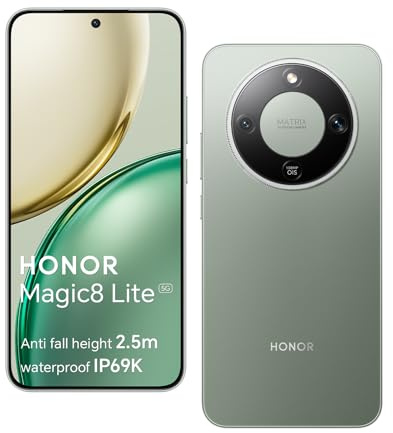 HONOR Magic8 Lite 5G Smartphone, Cámara con IA de 108 MP, Batería de 7330 mAh, 8 GB RAM y 256GB, 6,79 120 Hz 6000 nits, Snapdragon 6 Gen 4, Resistencia a Caídas de 2,5M, IP69K IP68, Verde