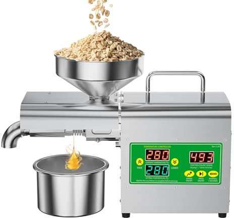 Oil Press Machine, 1000W Smart Cold and Hot Oil Extractor with Temperature Display, Stainless Steel Oil Expeller for 20+ Seeds and Nuts, for Commercial Home Kitchen