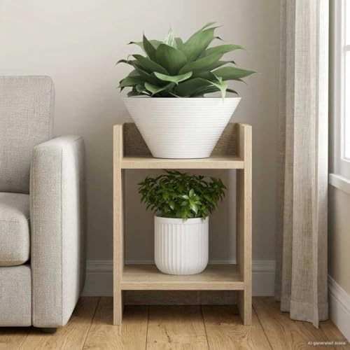 sephironlbb Supporto per piante in rovere Sonoma, 30 x 30 x 40 cm, con 2 ripiani, salvaspazio, struttura con telaio aperto, scala per fiori, per soggiorno, balcone, terrazza, interni