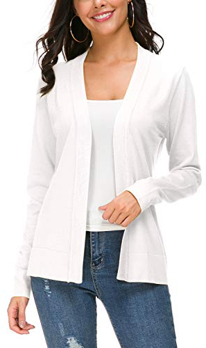 Urban CoCo Women's Long Sleeve Open Front Knit Cardigan Sweater (L, White)