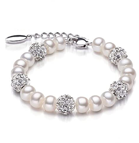 LOKILOKI Braccialetto di Perle d'Acqua Dolce Naturale Reale Braccialetti per Le Donne Braccialetto di Natale con Gioielli in Argento Sterling 925 con Perle D'argilla