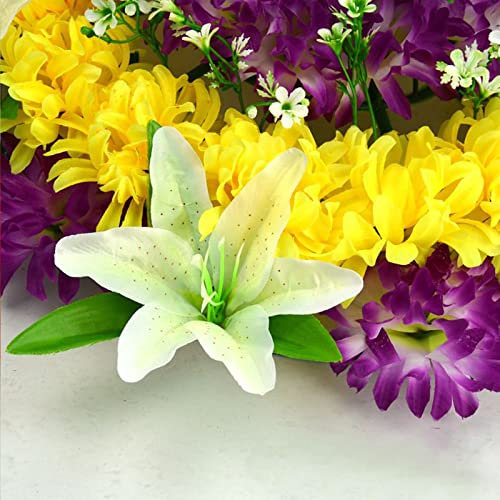MISNODE Couronne de lys artificielle, chrysanthème cimetière, hortensia, lys sacrificiel, anadem, festival Qingming, guirlande funéraire blanche