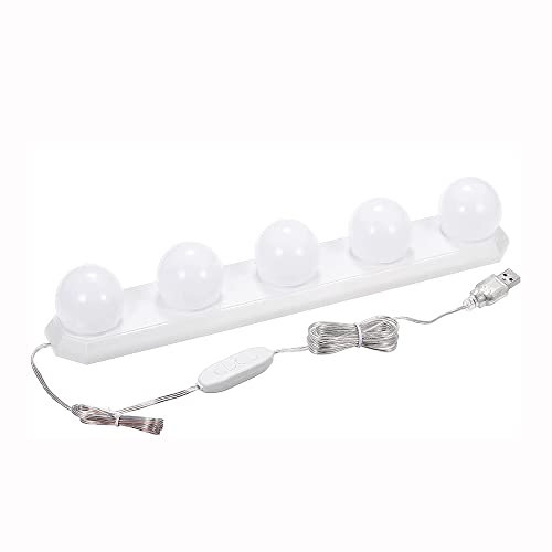 Tiardey LED Vanity Mirror Lights USB Dimmable 3 Color 10 Levels Brightness with 5 Bulbs 7.55ft Long USB Cable for DIY Make up Bath Mirror Lamps Bathroom Lights