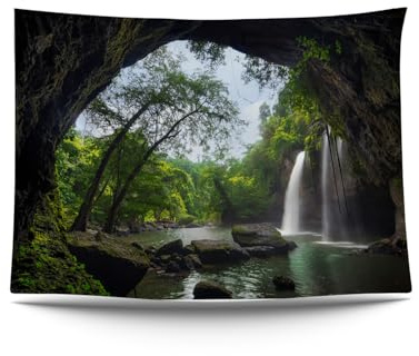 Ulticool – Cascada Árboles Naturaleza – Tapiz Mural Póster – 200 x 150 cm – Póster de Jardín – Tapiz Mural Grande – Accesorio de Decoración para Jardín y Salón