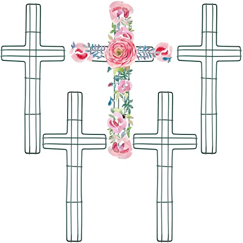 Sieral 5 Pcs Cross Metal Wreath Frame Floral Garden Cross Shaped Metal Wire Wreath Form for Garden Religious Wedding Church DIY Craft Indoor Outdoor Holiday Hanging Decorations(16 x 7 Inches)