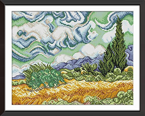 ABEUTY Korsstygnskit Van Gogh himmel för vuxna förtryckta eller inte, gör-det-själv 14 stycken broderi sömnad startkit stämplat eller ostämplat DMC handarbete enkla nybörjare
