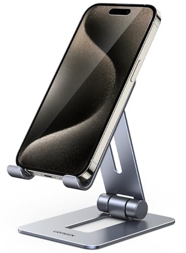 UGREEN Phone Stand Desk Mobile Phone Holder Adjustable Foldable Portable Desktop Travel Mount Aluminum Compatible with iPhone 15 Pro Max 14 13 12, Galaxy S24 S23 Ultra S22 A14,Pixel 8,Redmi Note 12 13