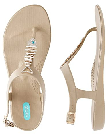 Oka-B Women's Ariel T-Strap Sandals, Chai, 5 UK
