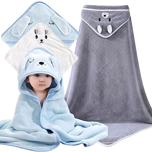 3 Stück Kapuzenhandtuch Baby - Baby Badetuch, Babyhandtuch mit Kapuze, Kleinkinder Badetücher, Weich Warm Baby Handtuch, Süße Baby Kapuzenhandtuch, Baby Handtuch Kapuze Saugfähig, Unisex, 80x80cm