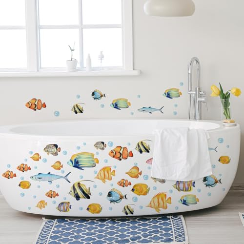 HGDESIGN® Väggdekal, väggklistermärke, manetfisk, undervattenskatt, gelyfisk, barnrum, babyrum, barn, baby, pojke, flicka, badrum, väggklistermärke, väggdekoration, självhäftande (C)