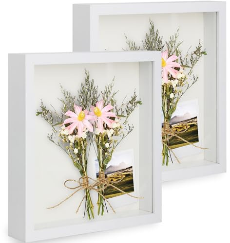 2 Pack 3D Shadow Box Frame 11x14 Inch, 3 CM Deep Box Frame with Glass | Picture Frame Display Cases for Crafts, Memorabilia, Wedding Memories, Medal, Tickets, Photos and Keepsakes, white
