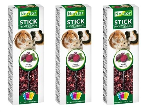 6x Rabbits Hamster Guinea Pig Chinchilla Professional Sticks with Beetroots Rodents Pet Food Degu Gerbil Rat Treats with Hooks Large Pack of Six Sticks