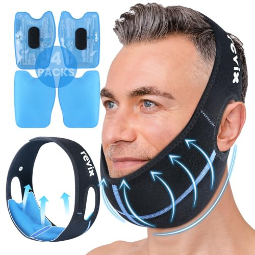 REVIX Wisdom Teeth Ice Pack Head Wrap with 3D Sewing Jaw Ice Pack for Face Oral Surgery Pain Relief for TMJ, Tooth Extraction & Teeth Removed, Extra Snug Fit with 4 Hot Cold Gel Packs Reusable, Black