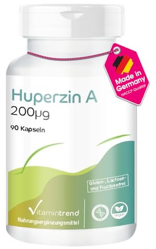 Vitamintrend Huperzin A 200µg, 90 Kapseln, aus Bärlapp-Extrakt, hochdosiert, Nahrungsergänzungsmittel vegan ohne Magnesiumstearat, in Deutschland hergestellt