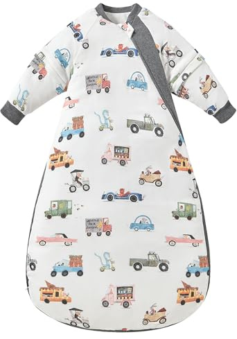 Chilsuessy Babysovsäck vinter med avtagbar långärmad varm vadderad babysovsäck barn året runt halsduk för pojkar och flickor, färgglad bil/3,5 tog, M/baby höjd 70–80 cm