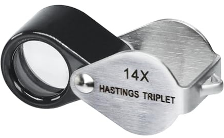 Lupa de Joyería Plegable de Meta, Mini Diseño 14x Aumentos, Lente Triplete de Vidrio óptico con Cuerpo de Acero Inoxidable, Herramienta de Bolsillo para Ojos, Sellos, Relojes, Pasatiempos y Gemas