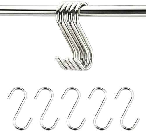 ZKSXOA 10 Pack S Shaped Heavy Duty Hanging Sturdy Metal Hooks, Stainless Steel S-Shaped, for Hanging at Kitchen, Bathroom, Bedroom, Living Room and Office (9cm)