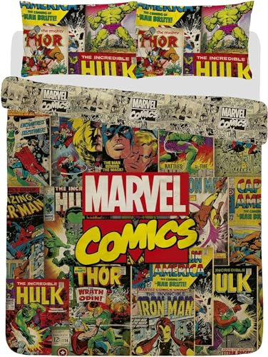 Marvel Comics Hulk Ironman Panel Double Duvet Cover Set Reversible 2 Side Design Kids Bedding Set Include Pillowcase Official (Double) (Double)