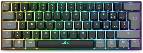 Rii Gaming RK802 - Tastiera meccanica silenziosa, dimensioni ridotte al 60%, tripla connessione (Wireless + Bluetooth + USB), batteria ricaricabile, retroilluminazione RGB 16 colori, anti-ghosting
