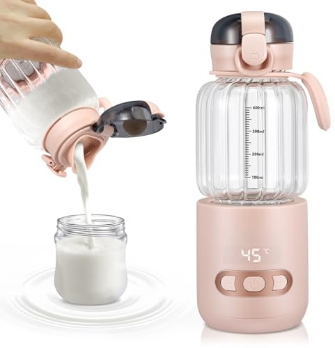 Tragbarer Babyflaschenwärmer 400ML, Flaschenwärmer BabyUnterwegs Einstellbare Temperatur von 37 °C bis 55 °C, Schnelle Erwärmung und Genaue Temperaturregelung,Wiederaufladbar über USB für Reisen (02)