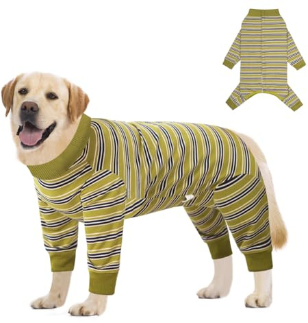 FEimaX Traje de Recuperación para Perros Después de la Cirugía, Protector de Heridas Abdominales para Perros Hembras y Machos, Body Quirúrgico de Manga Larga para Mascotas (Verde Mostaza, L)