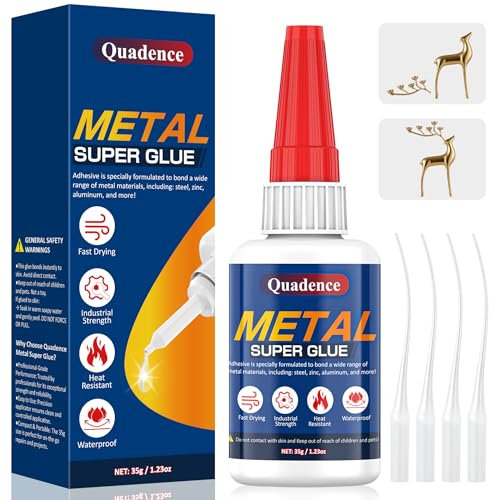 Super Glue for Metal 35g - Quadence Heavy Duty Waterproof Metal Glue Clear Fast-Drying Cyanoacrylate Adhesive for Bonding Stainless Steel, Wood, Aluminum Alloy, DIY Crafts, Jewelry, Heat-Resistant