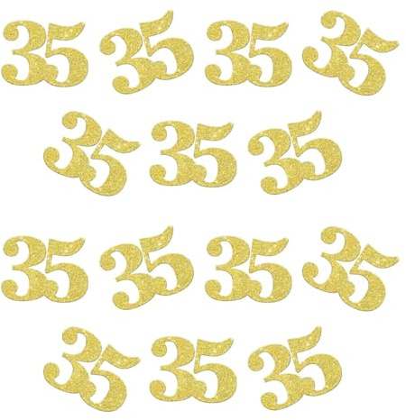Double Side Gold Glitter Paper Numbrer 35 Confetti 35 Paper Scatter Table Confetti for 35th Birthday Party 35th Anniversary Party Decoration, 100pcs