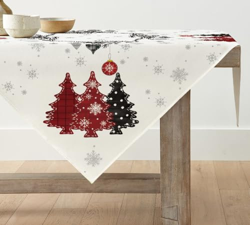 Artoid Mode Tovaglia di Natale Rosso Alberi di Pino, Tovaglia Invernale per Cucina, Decorazione da Tavolo per Interni, Festa, Party, 120x120 cm
