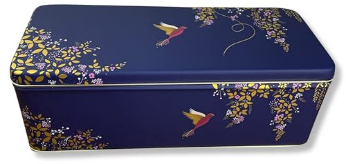 MediMuc Caja de regalo de diseño de Sara Miller – Envase rectangular – diseño de pájaro del paraíso – Lata para galletas, lata – Dimensiones: 24,0 x 10,0 x 7,0 cm