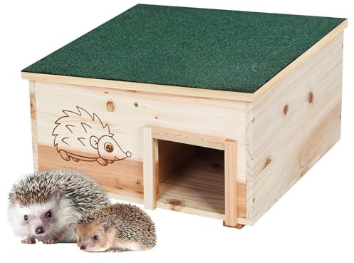 BingoPaw Maison pour Hérissons en Bois, Abri d'hibernation avec Toit Imperméable - Niche Extérieur Résistant aux Prédateurs 38x38x22.5 cm