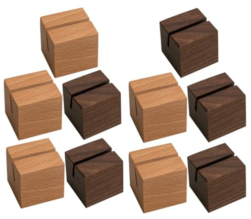 NOLITOY Lot de 10 Porte-cartes en Bois de Hêtre et Noyer 3,5x3,5x3,5 Cm Fente Inclinée 3 Mm, Socles pour Cartes de Visite, Numéros de Table et Photos, Support Décoratif pour Bureau