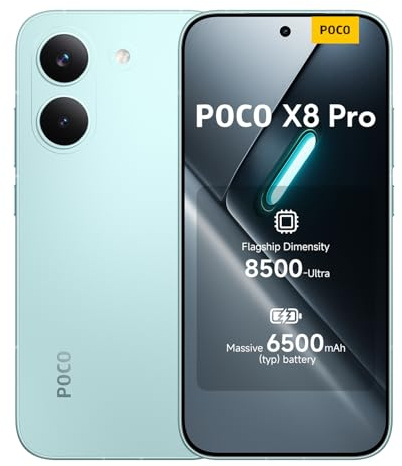 XIAOMI POCO X8 Pro - Smartphone de 8+256GB, Dimensity 8500-Ultra, batería de 6500 mAh, Sensor Sony IMX882 de 50MP con OIS, 1 año de garantía Extra, Cargador no Incluido, Verde (Versión ES)