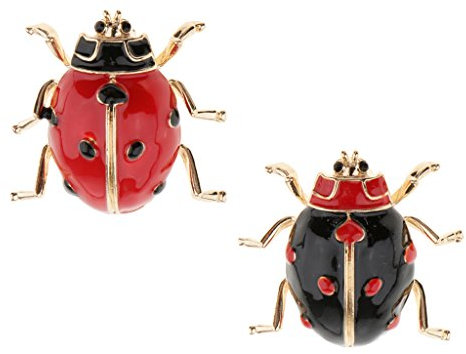 Non-brand 2 x Emaille-Marienkäfer-Brosche für Damen und Herren, Kostümschmuck, Emaille