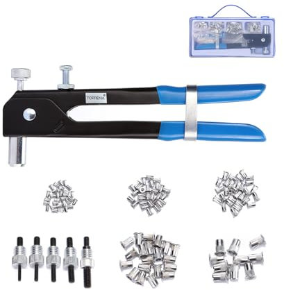 Toprema 126pcs Rivet Nut Tool Kit Set Blind Rivet Nut Hand Riveter Gun Wrench Threaded Insert Rivnut Nutsert M3/M4/M5/M6/M8