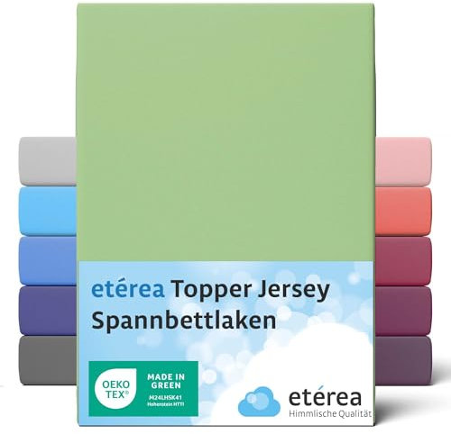 etérea Jersey Topper Spannbettlaken 180x200-200x200 cm Minze für 5-10 cm Steghöhe 100% Baumwolle - Oekotex Spannbetttuch Matratzen Bett Bezug - Bettlaken 180x200cm - 200x200cm Grün