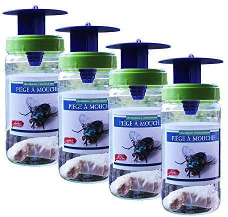 Aprodom Pack 4 de Pièges à Mouches Professionnels fournis avec l'attractif FLYREX New 200gr - Jusqu'au 20 000 Mouches par piège - ECO ET Efficace