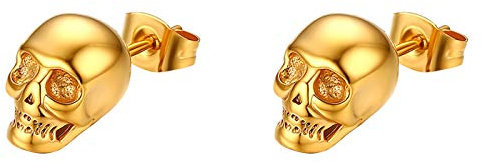 Flongo Dam örhängen knapp män örhänge, dödskalle örhängen plugg örhängen svart guld silver taper fake plugg tunnel biker e rostfritt stål, colore: Guld, cod. F140020
