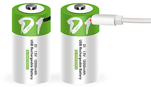 Rechargeable D Batteries 1.5V 12000mWh USB Lithium ion Rechargeable D Battery with USB Type C Charging Cable, High Capacity Fast Charge, 1200 Cycles Constant Output, Over-Charge Protection,2-Pack