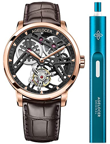 agelocer Reloj de pulsera mecánico Tourbillon de doble cara para hombre, Nk_9001d2, Correa